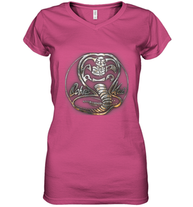 Cobra Kai Rusted Steel Snake Logo Women's V-Neck T-Shirt