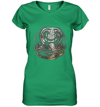 Load image into Gallery viewer, Cobra Kai Rusted Steel Snake Logo Women&#39;s V-Neck T-Shirt
