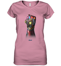 Load image into Gallery viewer, Marvel Avengers Endgame Infinity Stone Gauntlet Color Logo Women's V-Neck T-Shirt
