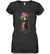 Load image into Gallery viewer, Marvel Avengers Endgame Infinity Stone Gauntlet Color Logo Women's V-Neck T-Shirt
