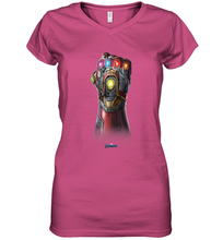 Load image into Gallery viewer, Marvel Avengers Endgame Infinity Stone Gauntlet Color Logo Women's V-Neck T-Shirt

