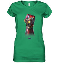 Load image into Gallery viewer, Marvel Avengers Endgame Infinity Stone Gauntlet Color Logo Women's V-Neck T-Shirt
