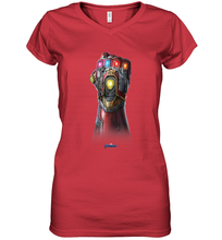 Load image into Gallery viewer, Marvel Avengers Endgame Infinity Stone Gauntlet Color Logo Women's V-Neck T-Shirt
