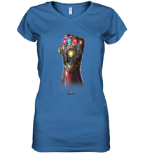 Load image into Gallery viewer, Marvel Avengers Endgame Infinity Stone Gauntlet Color Logo Women's V-Neck T-Shirt
