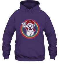 Load image into Gallery viewer, Super Mario Rainbow Circle Distressed Logo Hooded Sweatshirt

