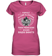 Load image into Gallery viewer, Forget glass slippers this princess wears biker boots Women's V-Neck T-Shirt
