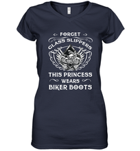Load image into Gallery viewer, Forget glass slippers this princess wears biker boots Women's V-Neck T-Shirt
