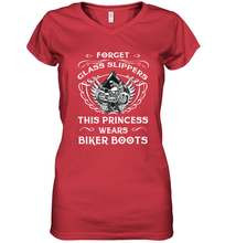 Load image into Gallery viewer, Forget glass slippers this princess wears biker boots Women's V-Neck T-Shirt
