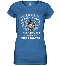 Load image into Gallery viewer, Forget glass slippers this princess wears biker boots Women's V-Neck T-Shirt
