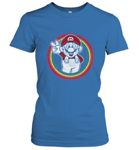 Load image into Gallery viewer, Super Mario Rainbow Circle Distressed Logo Women's T-Shirt
