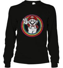 Load image into Gallery viewer, Super Mario Rainbow Circle Distressed Logo Long Sleeve T-Shirt
