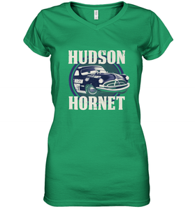 Disney Pixar Cars Hudson Hornet Badge Women's V-Neck T-Shirt