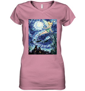 Disney Peter Pan Tinker Bell Starry Night Portrait Women's V-Neck T-Shirt