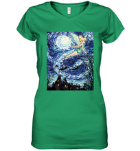 Load image into Gallery viewer, Disney Peter Pan Tinker Bell Starry Night Portrait Women&#39;s V-Neck T-Shirt
