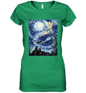 Disney Peter Pan Tinker Bell Starry Night Portrait Women's V-Neck T-Shirt