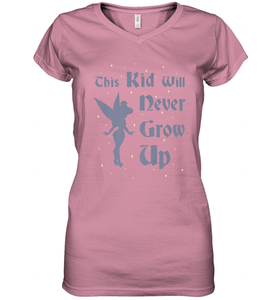 Disney Peter Pan Tinkerbell Never Grow Up Women's V-Neck T-Shirt