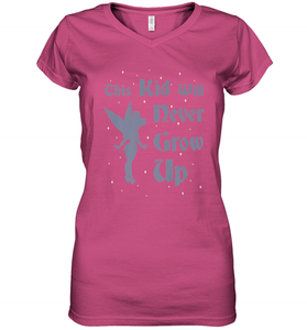 Disney Peter Pan Tinkerbell Never Grow Up Women's V-Neck T-Shirt