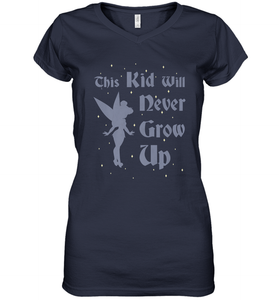 Disney Peter Pan Tinkerbell Never Grow Up Women's V-Neck T-Shirt