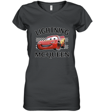 Load image into Gallery viewer, Disney Pixar Cars Lightning McQueen Finish Women&#39;s V-Neck T-Shirt
