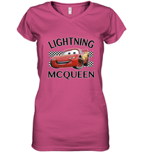 Load image into Gallery viewer, Disney Pixar Cars Lightning McQueen Finish Women&#39;s V-Neck T-Shirt
