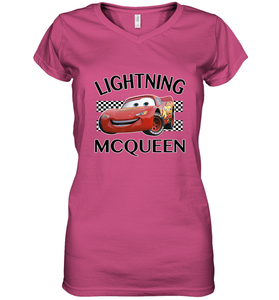 Disney Pixar Cars Lightning McQueen Finish Women's V-Neck T-Shirt