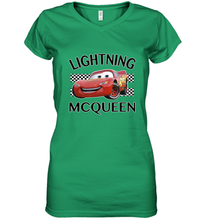 Load image into Gallery viewer, Disney Pixar Cars Lightning McQueen Finish Women&#39;s V-Neck T-Shirt
