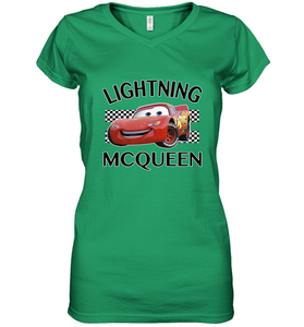 Disney Pixar Cars Lightning McQueen Finish Women's V-Neck T-Shirt