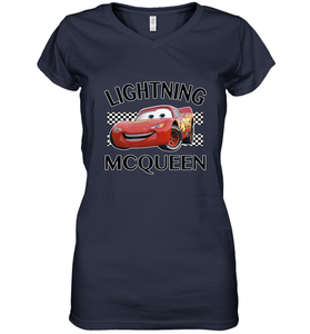 Disney Pixar Cars Lightning McQueen Finish Women's V-Neck T-Shirt