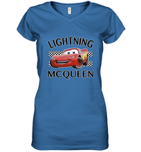 Load image into Gallery viewer, Disney Pixar Cars Lightning McQueen Finish Women&#39;s V-Neck T-Shirt
