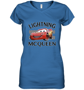 Disney Pixar Cars Lightning McQueen Finish Women's V-Neck T-Shirt