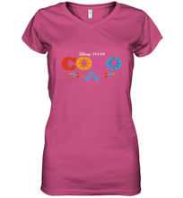 Load image into Gallery viewer, Disney Pixar Coco Movie Logo Colorful Women's V-Neck T-Shirt
