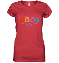 Load image into Gallery viewer, Disney Pixar Coco Movie Logo Colorful Women's V-Neck T-Shirt
