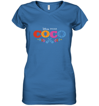 Load image into Gallery viewer, Disney Pixar Coco Movie Logo Colorful Women's V-Neck T-Shirt
