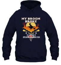 Load image into Gallery viewer, Broom Broke So I Became An Atlanta Falcons Fan  NFL Halloween Costume Hooded Sweatshirt
