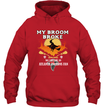 Load image into Gallery viewer, Broom Broke So I Became An Atlanta Falcons Fan  NFL Halloween Costume Hooded Sweatshirt
