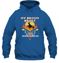 Load image into Gallery viewer, Broom Broke So I Became An Atlanta Falcons Fan  NFL Halloween Costume Hooded Sweatshirt
