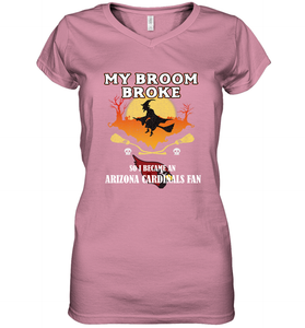 Broom Broke So I Became an Arizona Cardinals Fan  NFL Halloween Costume Women's V-Neck T-Shirt