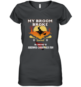 Broom Broke So I Became an Arizona Cardinals Fan  NFL Halloween Costume Women's V-Neck T-Shirt