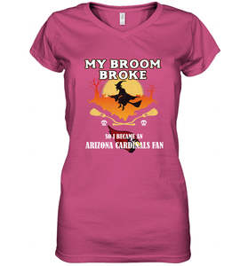 Broom Broke So I Became an Arizona Cardinals Fan  NFL Halloween Costume Women's V-Neck T-Shirt