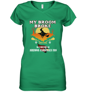 Broom Broke So I Became an Arizona Cardinals Fan  NFL Halloween Costume Women's V-Neck T-Shirt