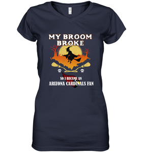 Broom Broke So I Became an Arizona Cardinals Fan  NFL Halloween Costume Women's V-Neck T-Shirt