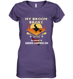 Broom Broke So I Became an Arizona Cardinals Fan  NFL Halloween Costume Women's V-Neck T-Shirt