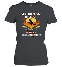 Load image into Gallery viewer, Broom Broke So I Became an Arizona Cardinals Fan  NFL Halloween Costume Women&#39;s T-Shirt
