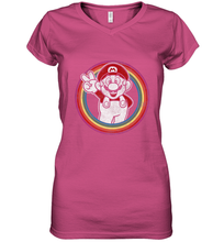 Load image into Gallery viewer, Super Mario Rainbow Circle Distressed Logo Women's V-Neck T-Shirt
