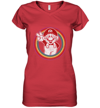 Load image into Gallery viewer, Super Mario Rainbow Circle Distressed Logo Women's V-Neck T-Shirt
