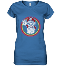 Load image into Gallery viewer, Super Mario Rainbow Circle Distressed Logo Women's V-Neck T-Shirt
