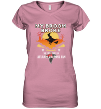 Load image into Gallery viewer, Broom Broke So I Became An Atlanta Falcons Fan  NFL Halloween Costume Women&#39;s V-Neck T-Shirt
