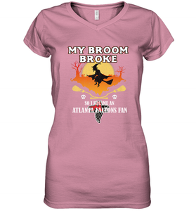 Broom Broke So I Became An Atlanta Falcons Fan  NFL Halloween Costume Women's V-Neck T-Shirt