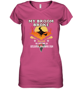 Broom Broke So I Became An Atlanta Falcons Fan  NFL Halloween Costume Women's V-Neck T-Shirt