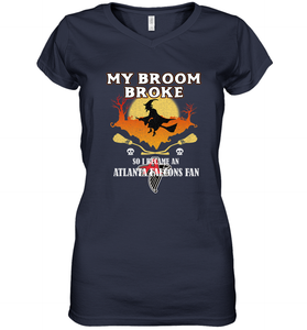 Broom Broke So I Became An Atlanta Falcons Fan  NFL Halloween Costume Women's V-Neck T-Shirt